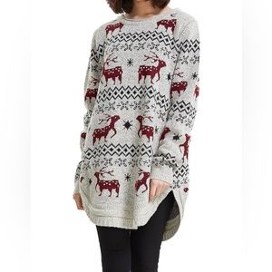 Reindeer Snowflake Christmas Pullover Sweater Jumper | NWT | Beige Deer | Large